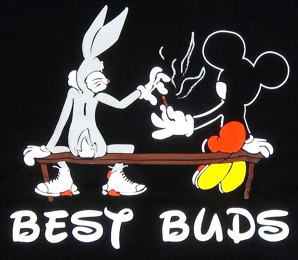 Marijuana T-shirt Best Buds Bugs Mickey Weed 420 Smoke Tee Adult Men Black New gallery