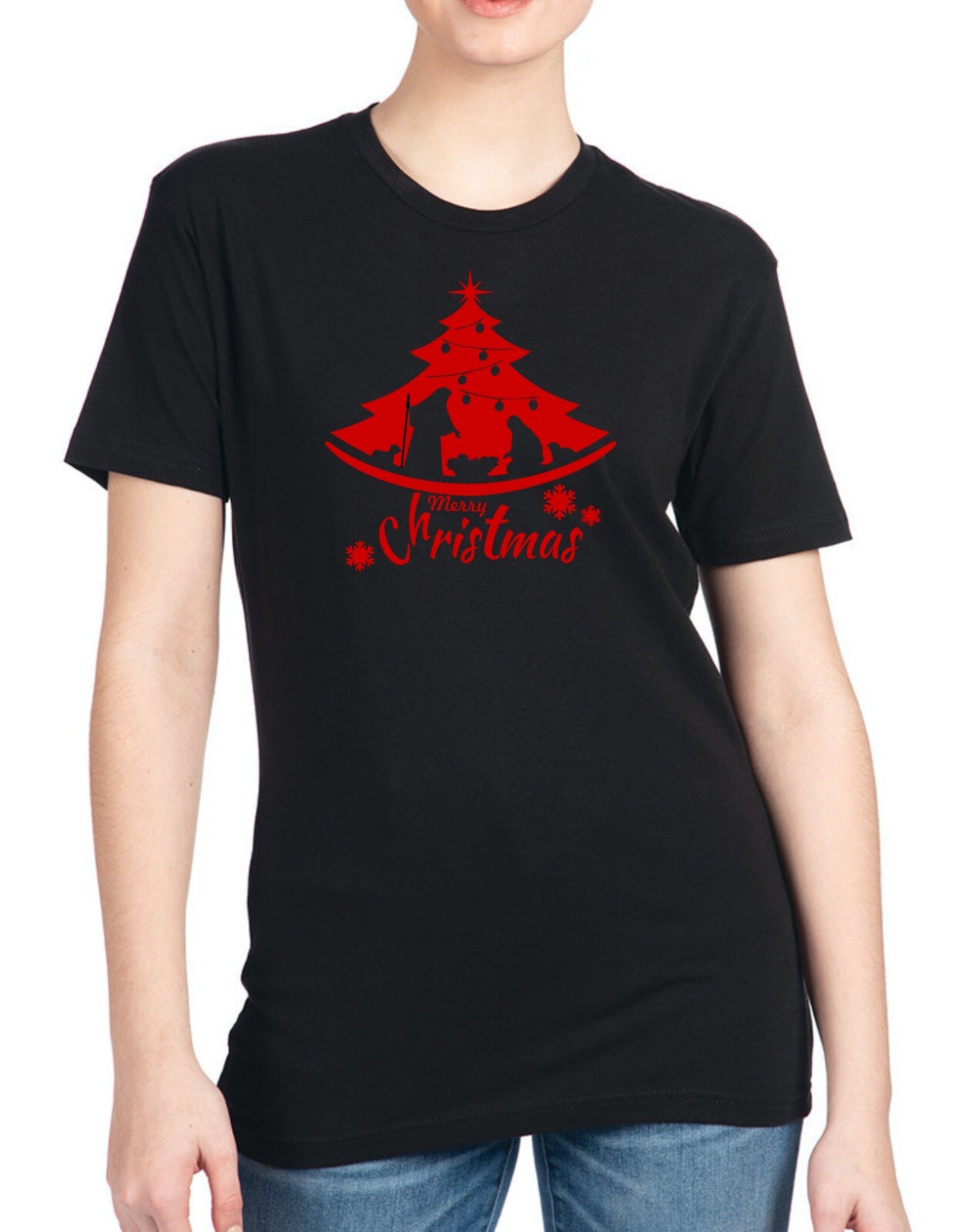 Merry Christmas Nativity Jesus Christ Unisex Black T-shirt