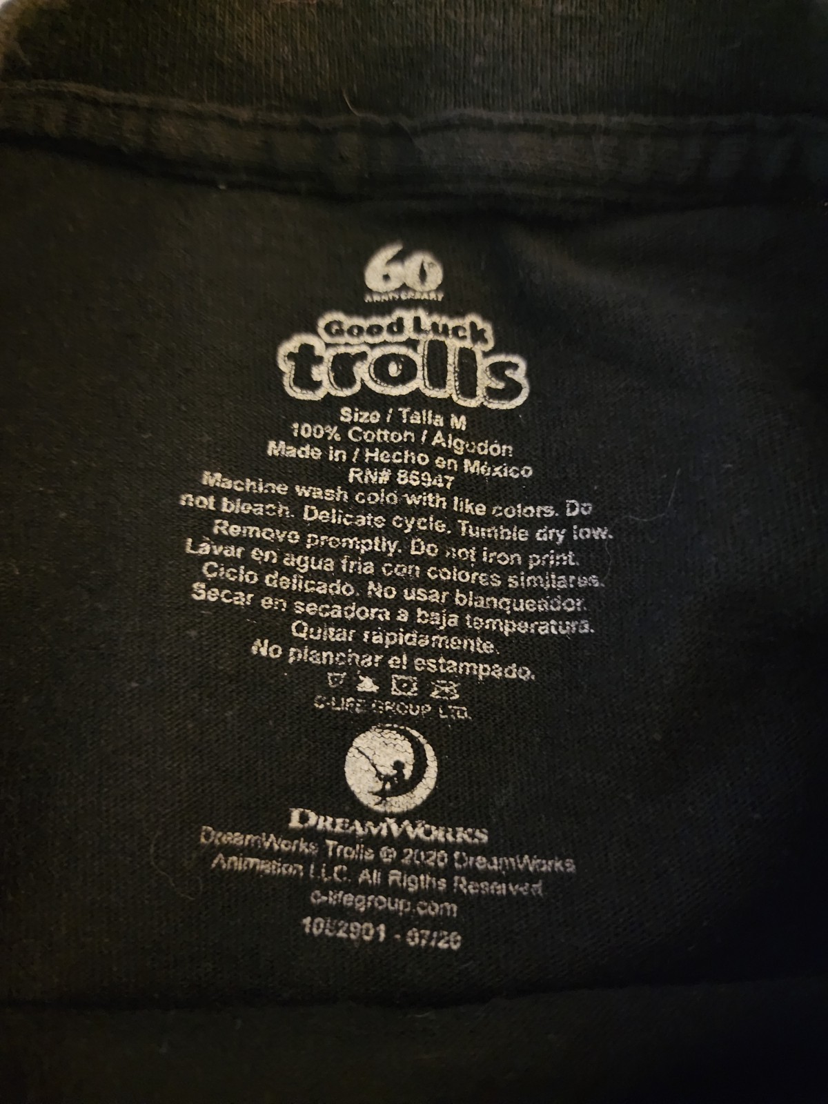 Trolls Good Luck 60 Anniversary Dreamworks Movie T-shirt Adult Medium Black gallery