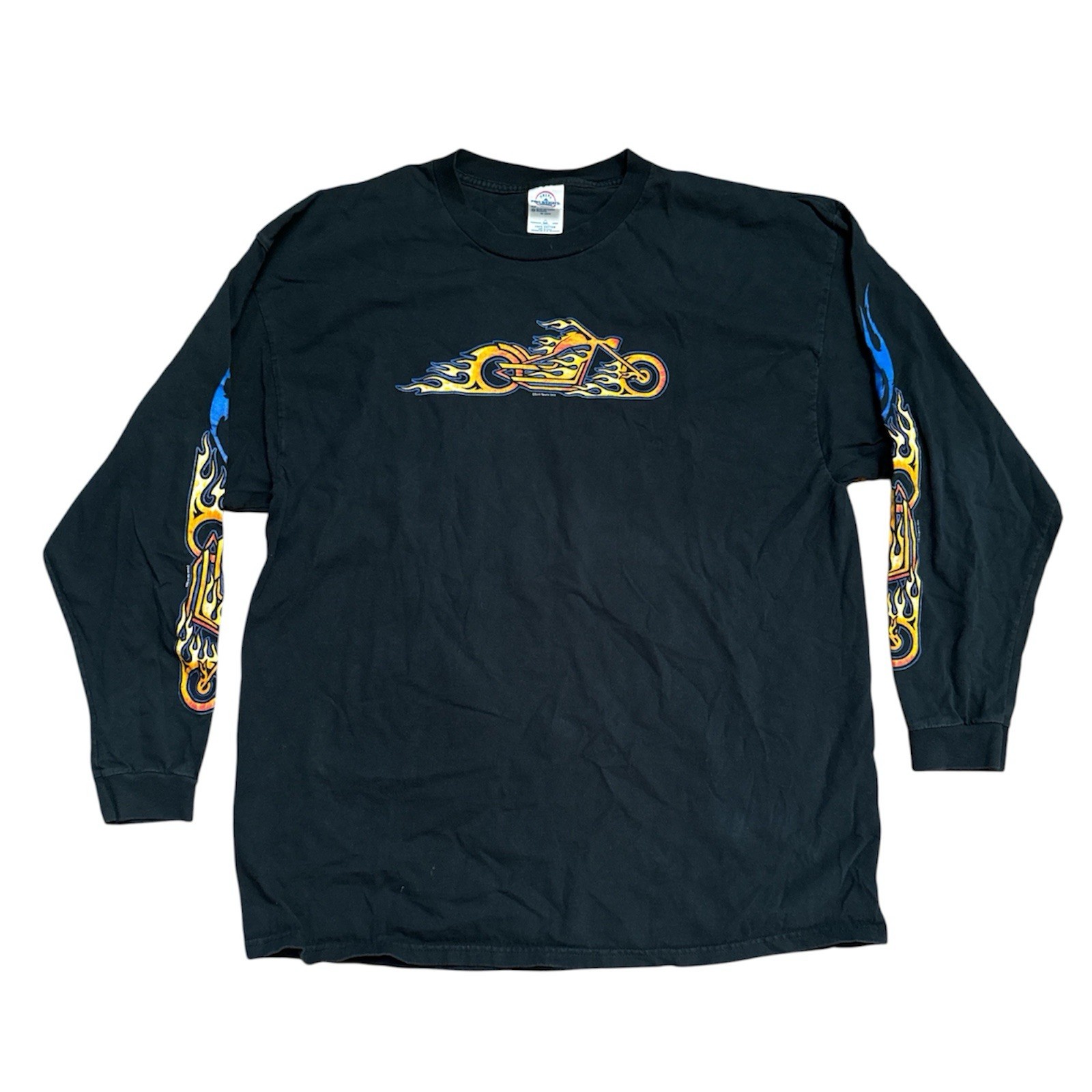 VTG Motorcycle Flames Long Sleeve Tee Shirt Mens Cycle Leather 2003 Black XXL