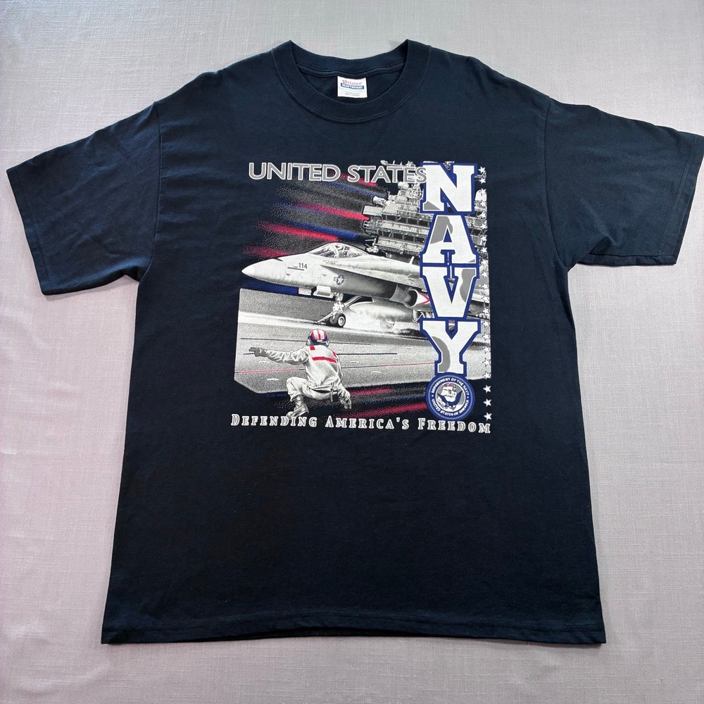 US Navy Defending America’s Freedom Graphic T Shirt Mens Large Black