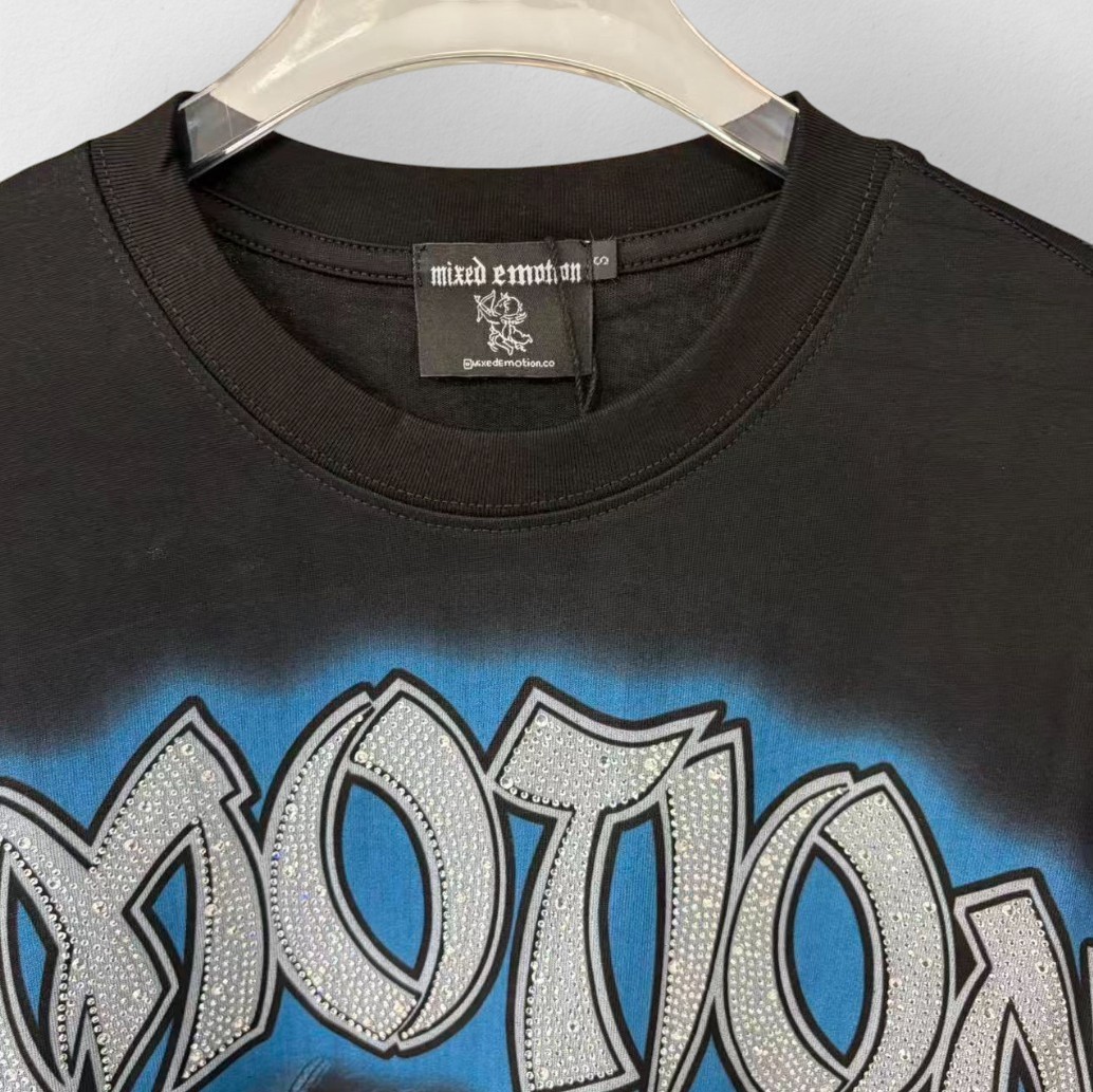 NEW 2026 Mixed Emotion Black "Spirit" Rhinestone High-Quality Men's T-Shirt S-XL gallery