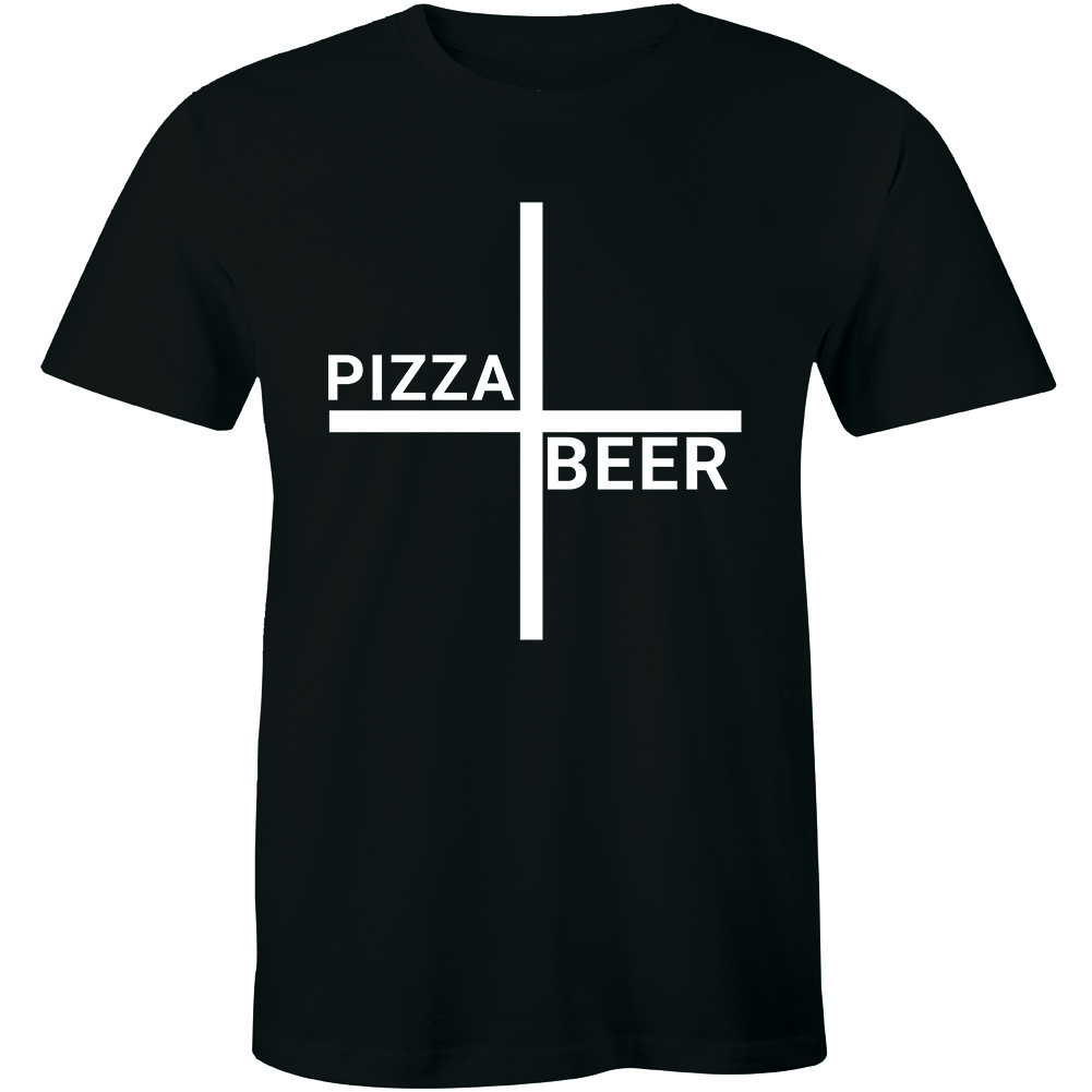 Pizza + Beer funny Food Drinks party Xmas Birthday Gift Tee Mens new top T-shirt