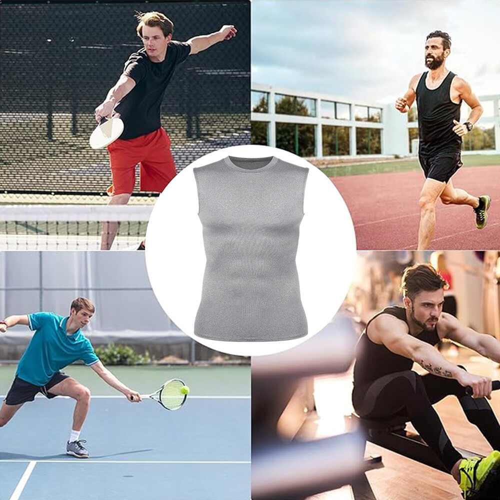 Mens Slimming Activewear Compression Vest T-Shirt QUICK DRY Tank Tops 2 Pack Top gallery