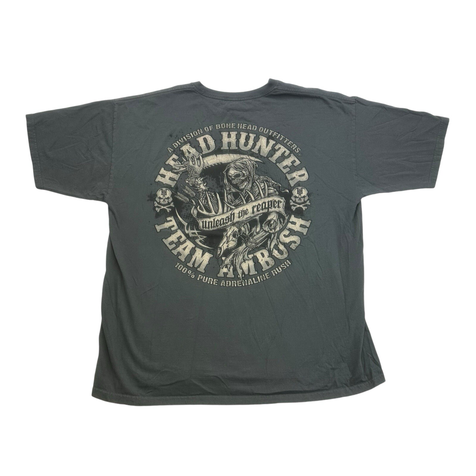 Bone Head Shirt Mens XL Gray Head Hunter Unleash the Reaper Team Ambush Hunting