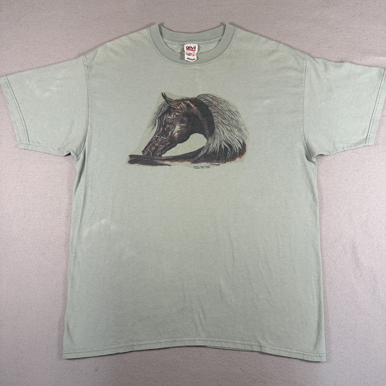Anvil T-Shirt Men's XL Mint Green Arabians Horse Nature Animal 100% Cotton gallery