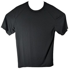 Solid Black Short Sleeve Workout Shirt Mens L Large Polyester Crew Neck Top