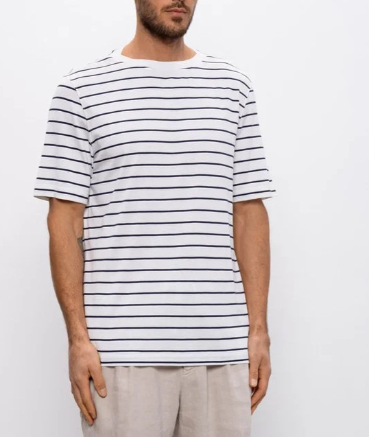 NWT$1200 Brunello Cucinelli Silk Blend Short Sleeve Striped Boat Neck Tee M A258 gallery