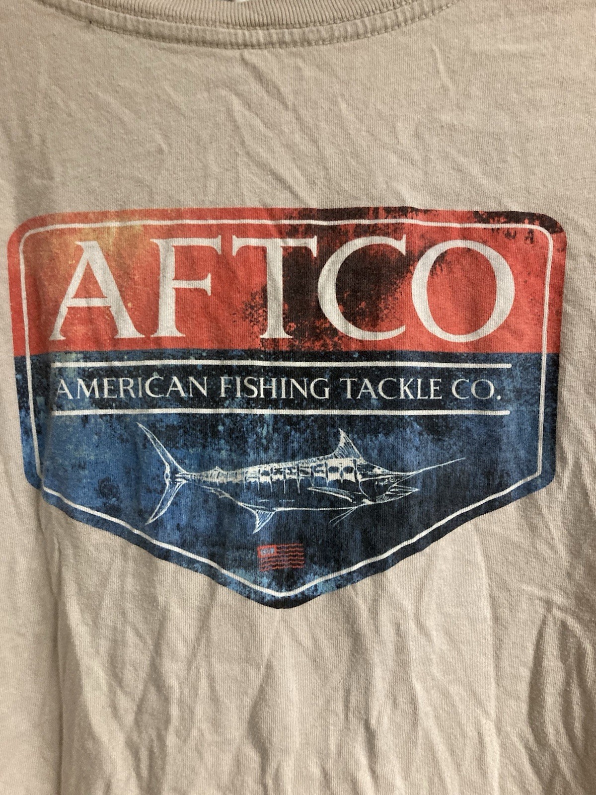 Men's AFTCO Size XL T shirt Front Pocket, 100% Cotton, Tan USA Made gallery
