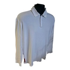 “Prada White LS Stretchable Polo Shirt Red Logo Patch”