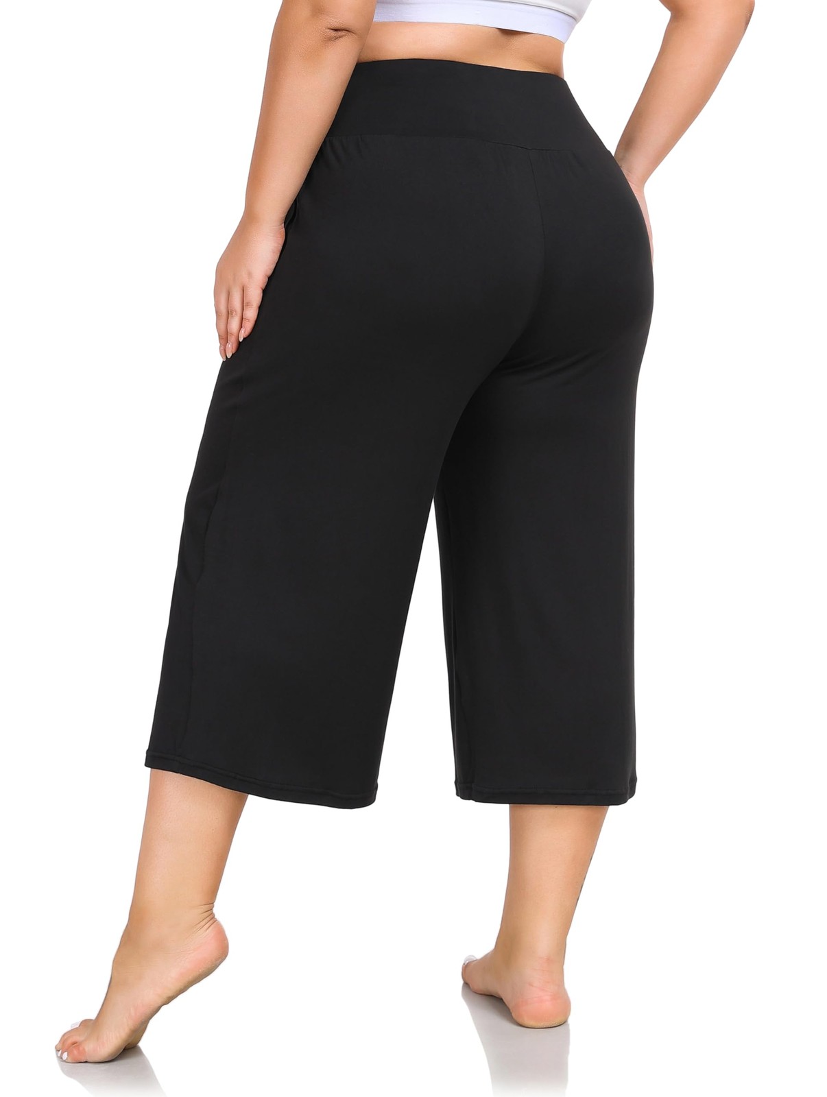 Women's Plus Size Wide Leg Capris High Waist Yoga Pants Casual Loose Lounge P... gallery