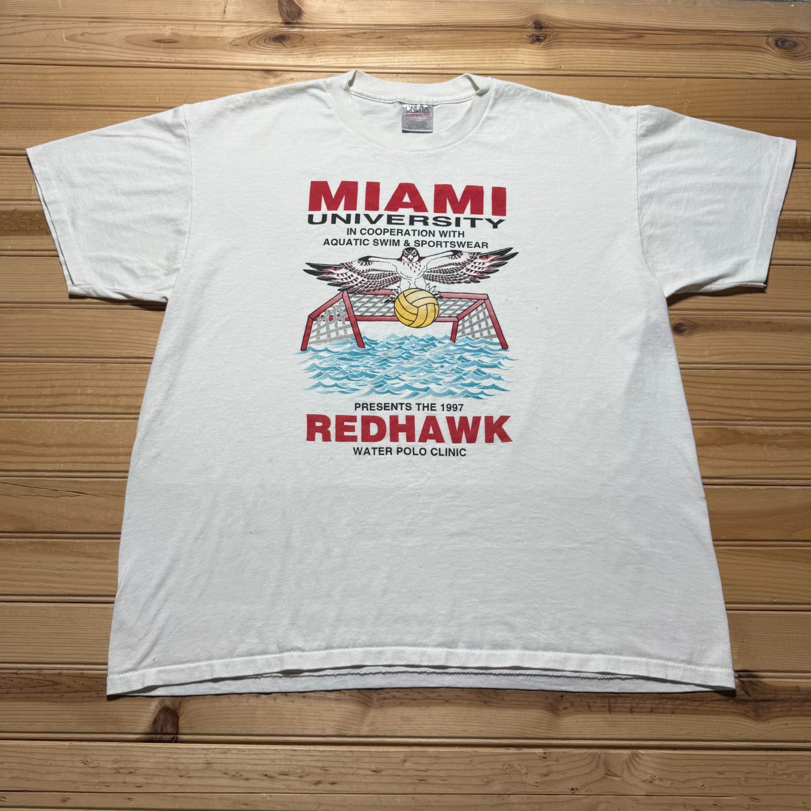 Vintage 1997 Miami University Redhawk Aquatic Swim Water Polo Clinic T-Shirt XL gallery
