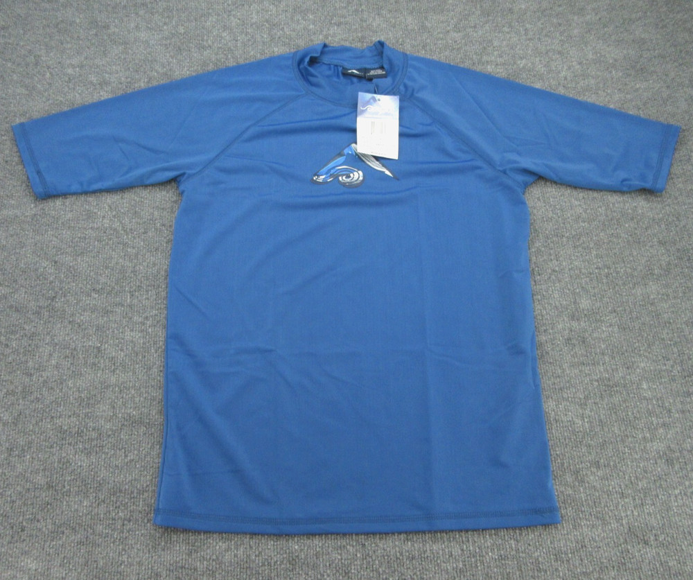 Kanu Surf Rash Guard Mens Medium Blue Mock Neck Short Sleeve Tee Adult M NEW
