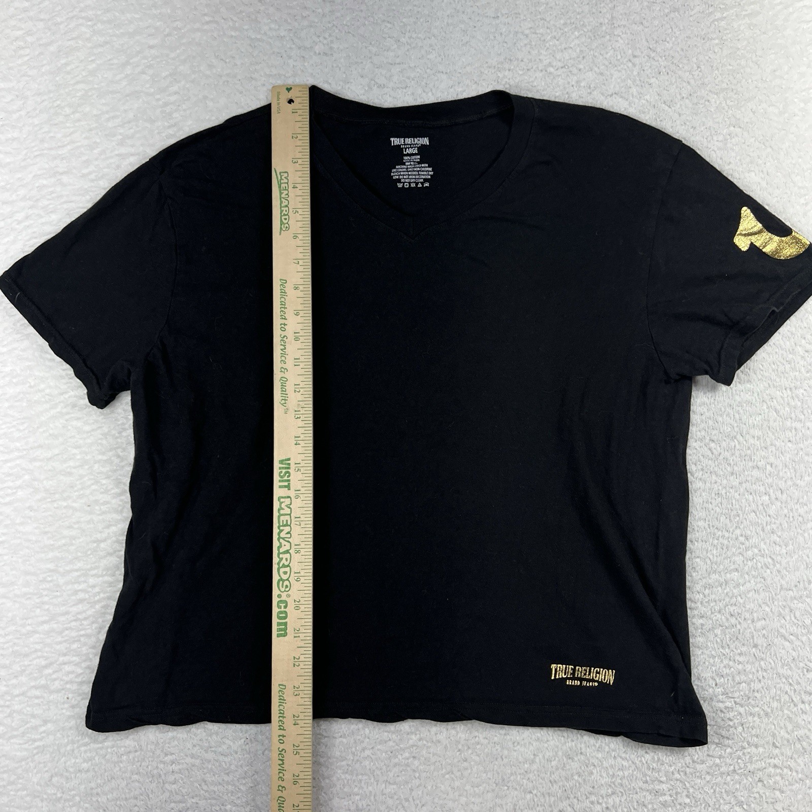 True Religion Men's Black V-Neck T-Shirt Large Fits Wide And Short (M Oversized) gallery