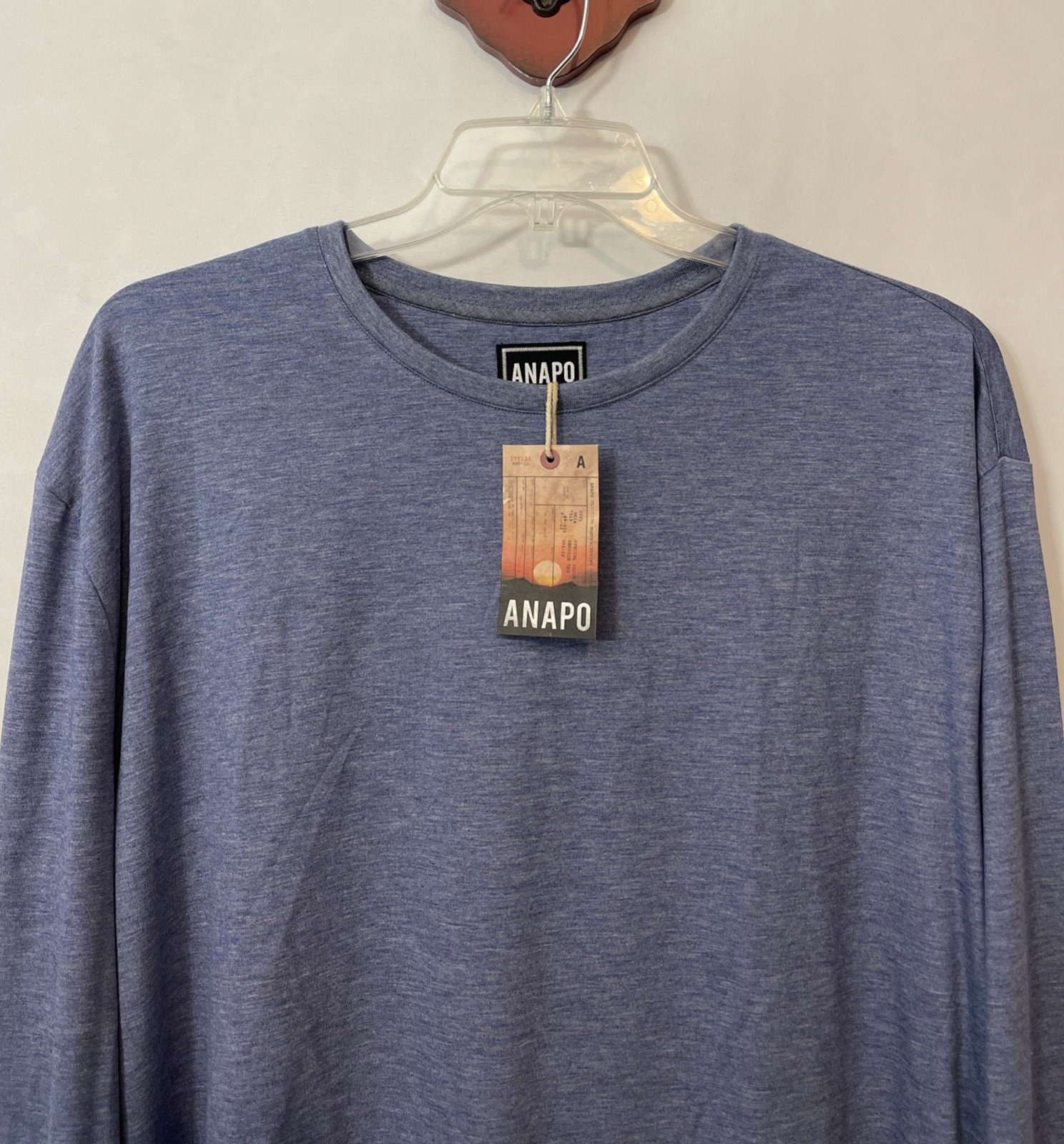 Anapo Clothing Mens 2xl Blue Super Soft Long-Sleeved Pullover Shirt NWT! A6618 gallery