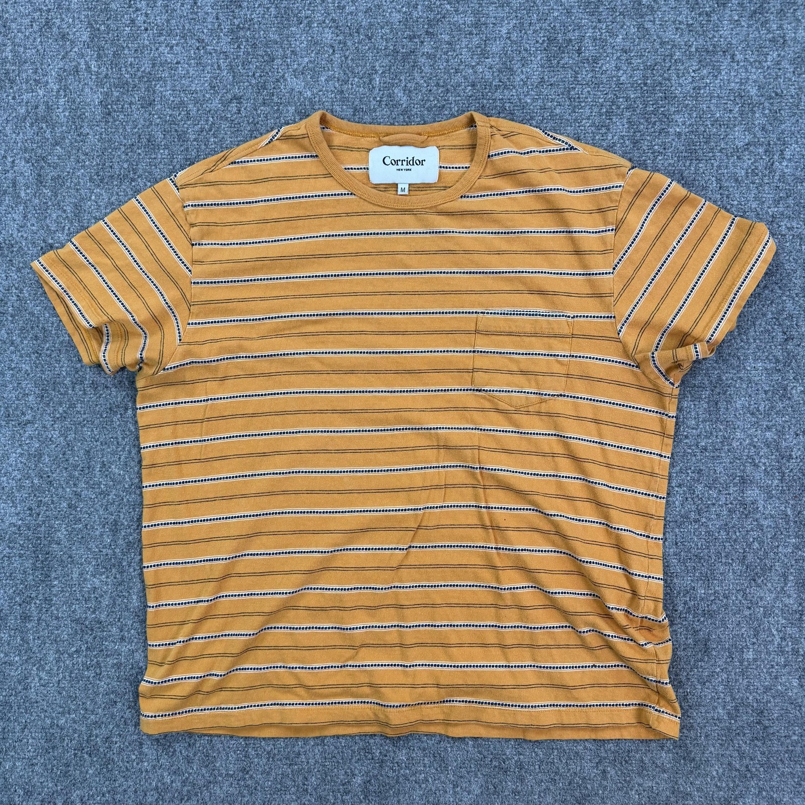 Corridor New York Shirt Mens Medium Yellow NYC Stripe Pocket Tee India Jersey