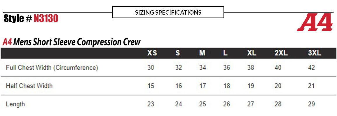 A4 Mens 80% Polyester / 20% Spandex Short Sleeves Compression Crew N3130 XS-3XL gallery