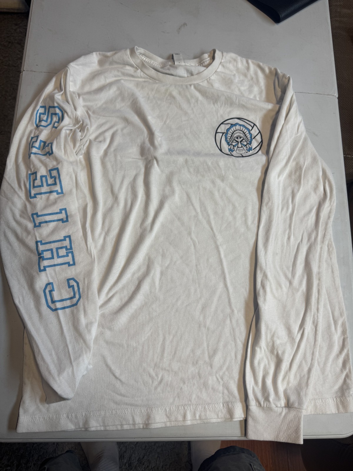 Chiefs Volleyball Graphic Long Sleeve Shirt White Blue Prostate Cancer Awareness