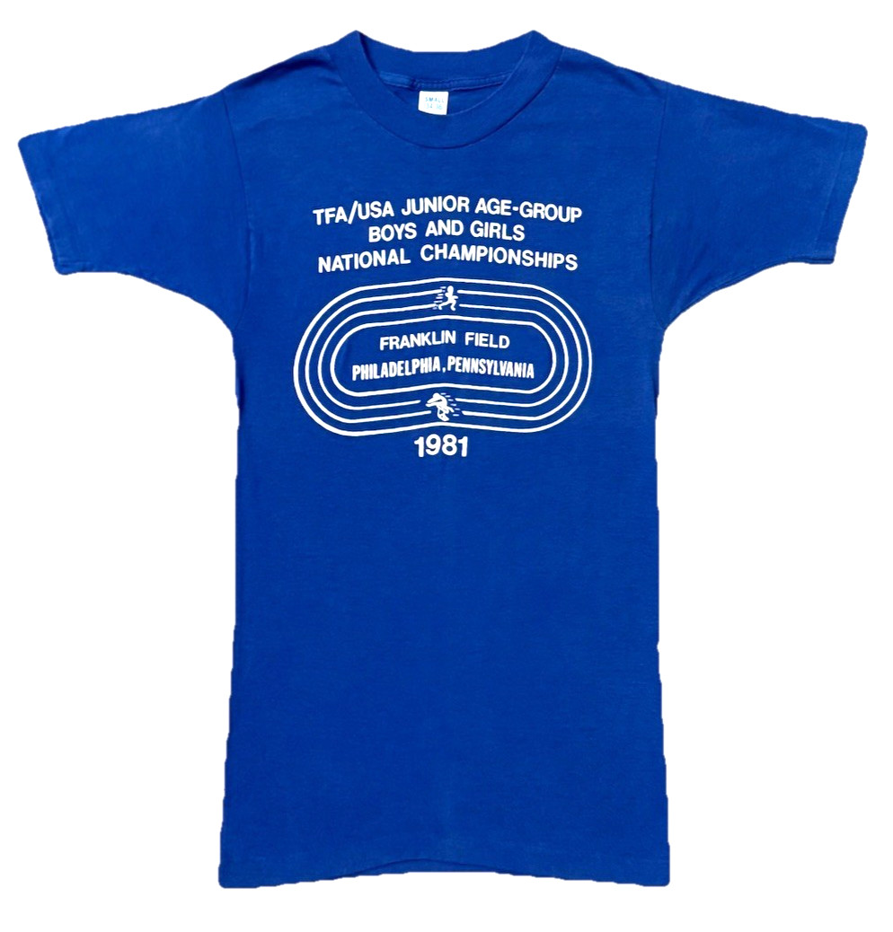 Vintage 1981 TFA USA Track Championships T Shirt Single Stitch USA Made Blue Tee