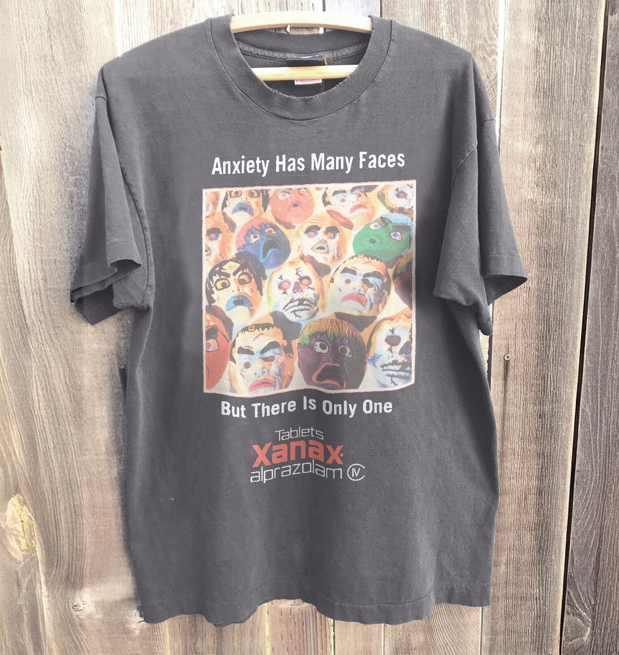 Xanax - Anxiety Has Many Faces Unisex T-Shirt Charcoal Size S-5XL gallery