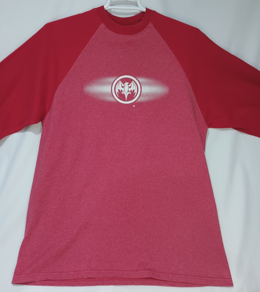 Bacardi Shirt Men’s Extra Large Red 3/4 Sleeve Rum Drink Logo Print Tee Y2K