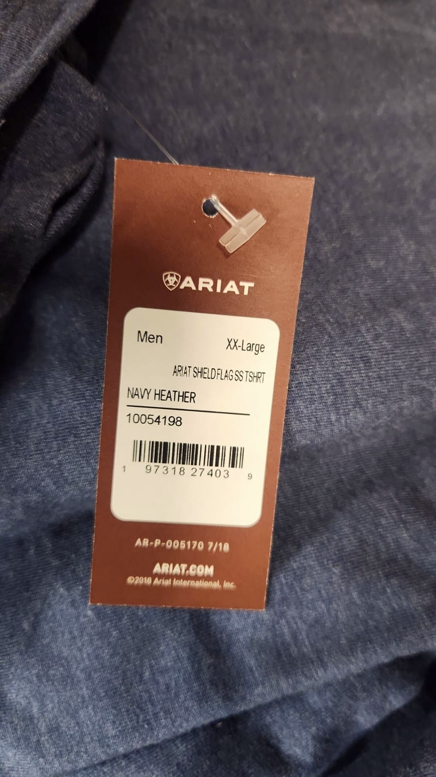 Ariat Men's Shield Flag T-Shirt-54198 - New with Tag - NAVY HEATHER - Size 2XL gallery