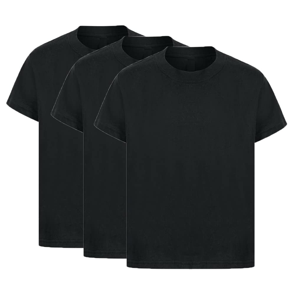 3 Pack Men’s Black T-Shirts | Plain Short Sleeve Cotton Blend Tee Tops STRETCHY