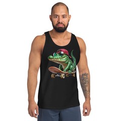 Men’s Staple Tank Top | Skateboarding Crocodile Graphic | Bella + Canvas