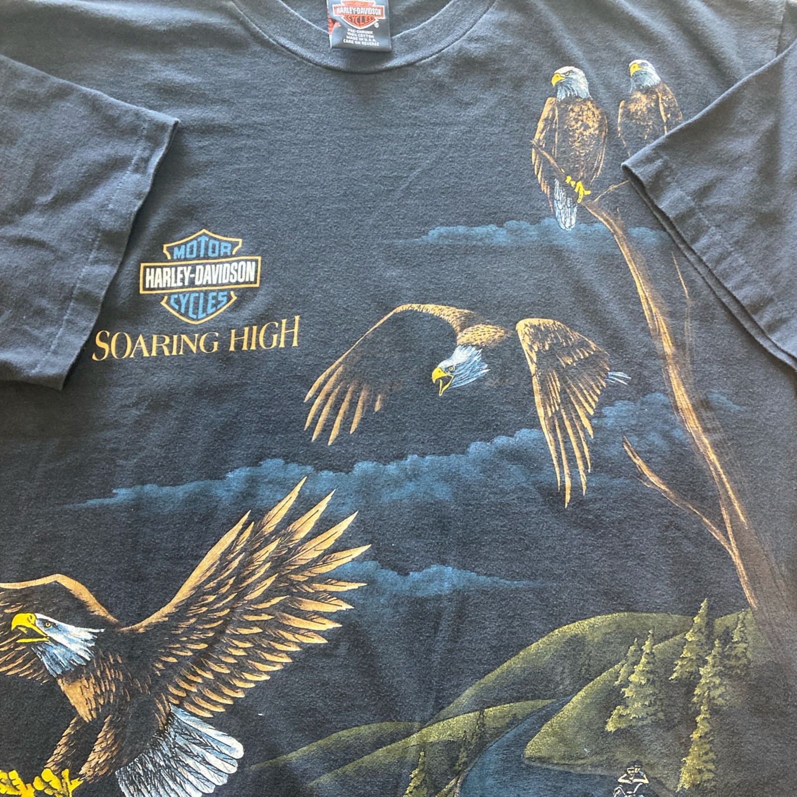VTG 90s Harley Davidson Eagle AOP Shirt Rare Size XL Black Faded Single Stitch gallery