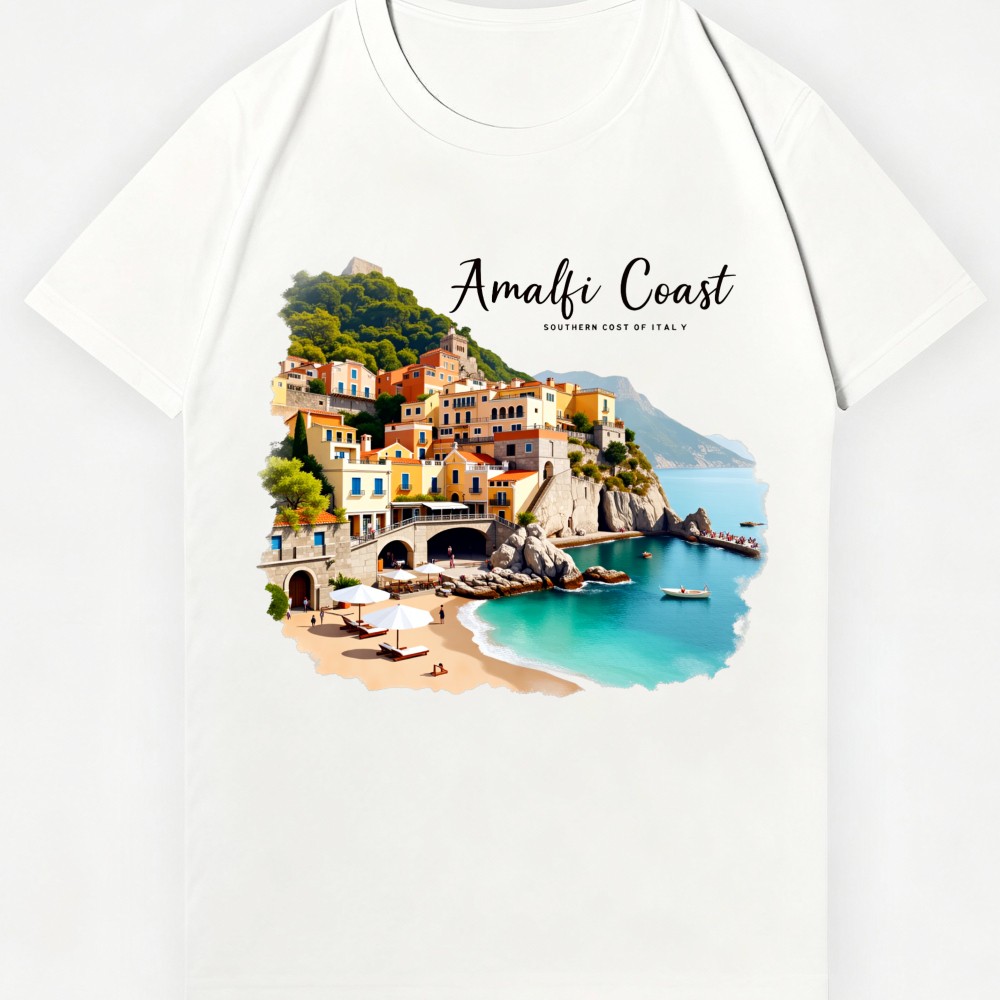 Vintage Amalfi Coast Italy Print Casual T-Shirt Unisex Travel Vacation Tee gallery