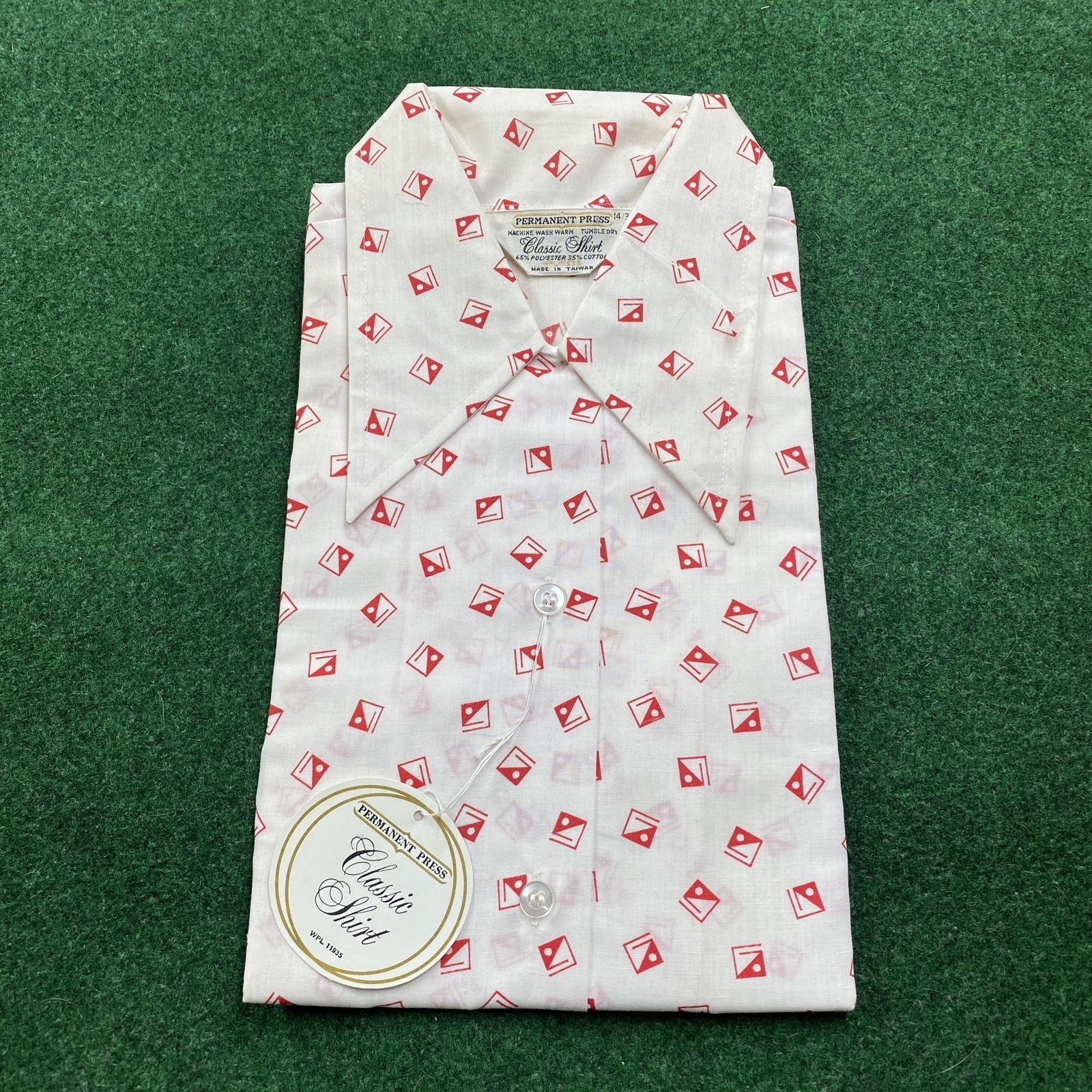 Vintage 60S 70S Atomic Shirt Mens S White Button Up Classic Permanent Press