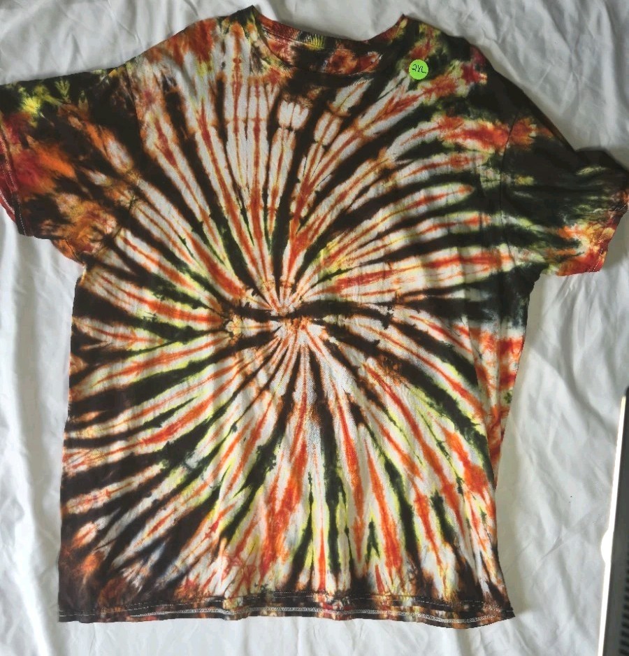Gildan Unique Orange Yellow Black Tie Dye T-shirt Adult XX-Large Free Shipping