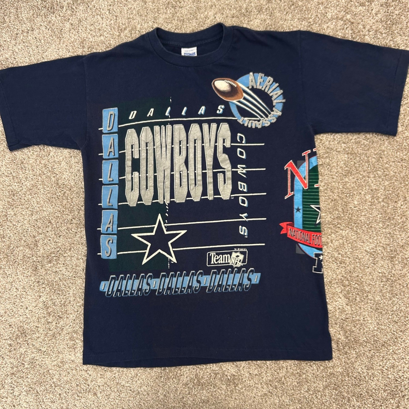 Vintage Dallas Cowboys All Over Print Tshirt Salem Sportswear Men Large USA 1992 gallery