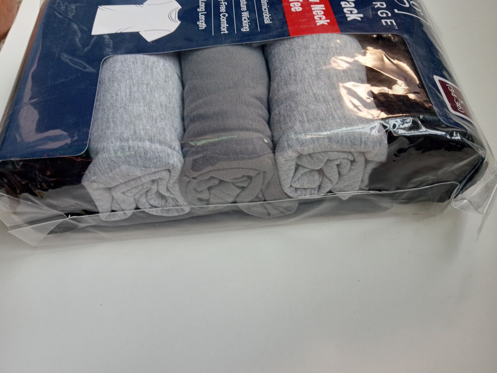George Mens Crew Neck T-Shirts 6 Pack, Tag Free Sz Small BLACK GREY Long Length gallery