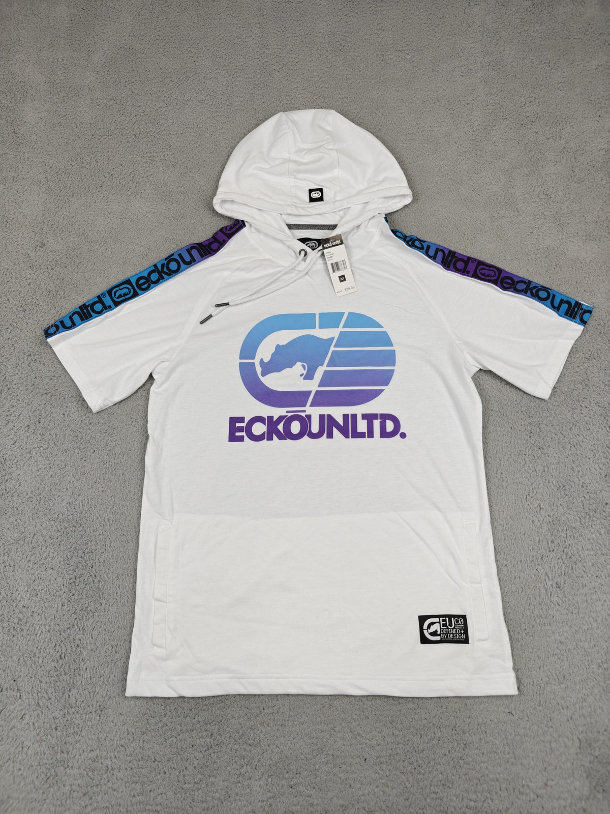 Ecko Unltd Shirt Mens Medium White Short Sleeve Hooded Kangaroo Pocket EO31K826