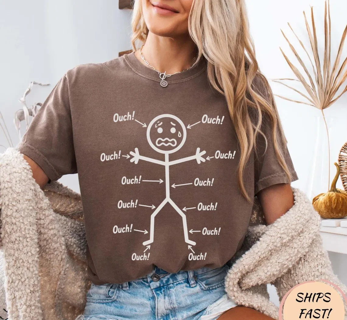 Ouch Ouch Ouch Funny Full Body Pain Humor Comedy Stickman T-Shirt gallery