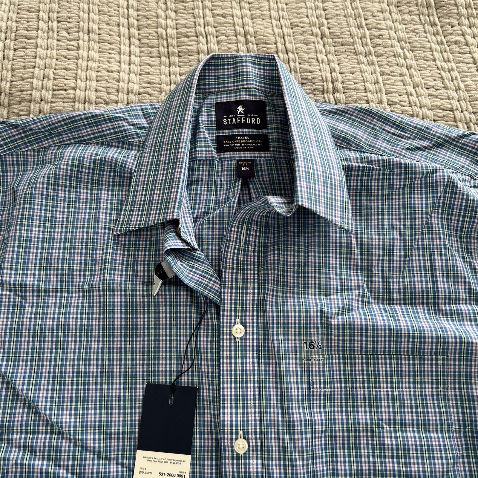 Stafford Travel Easy-Care Broadcloth Short Sleeve Plaid Shirt Size 16.5 gallery