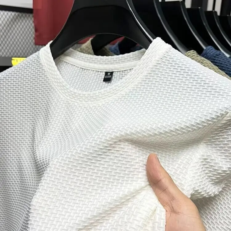 Bamboo Mesh Ice Silk Summer Slim Fit T-Shirt Men’s Short Sleeved Round Neck