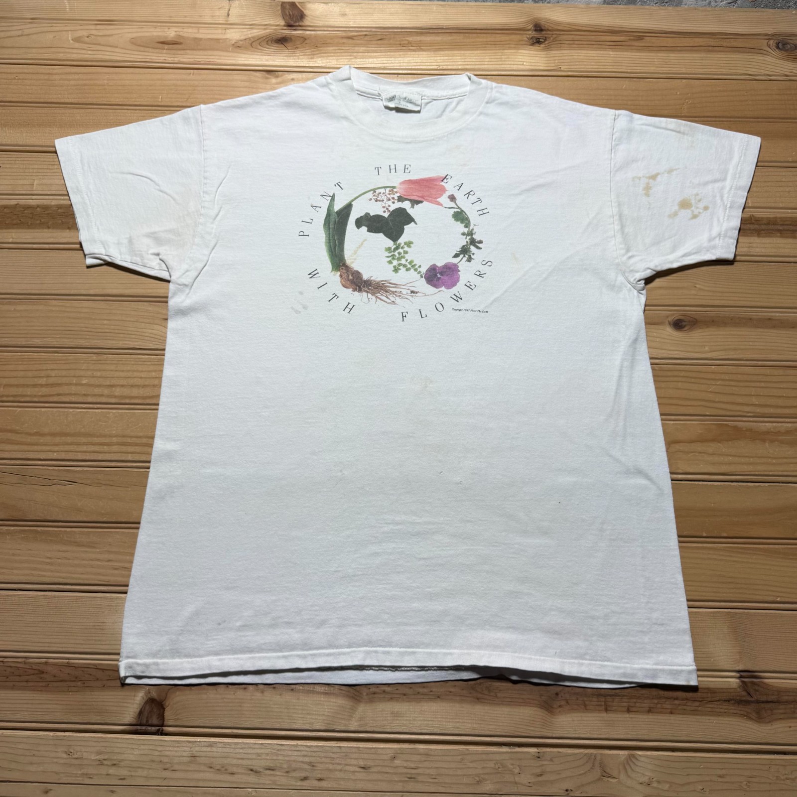 Vintage 1997 Plant The Earth With Flowers Botanical Nature T-Shirt USA - Large gallery