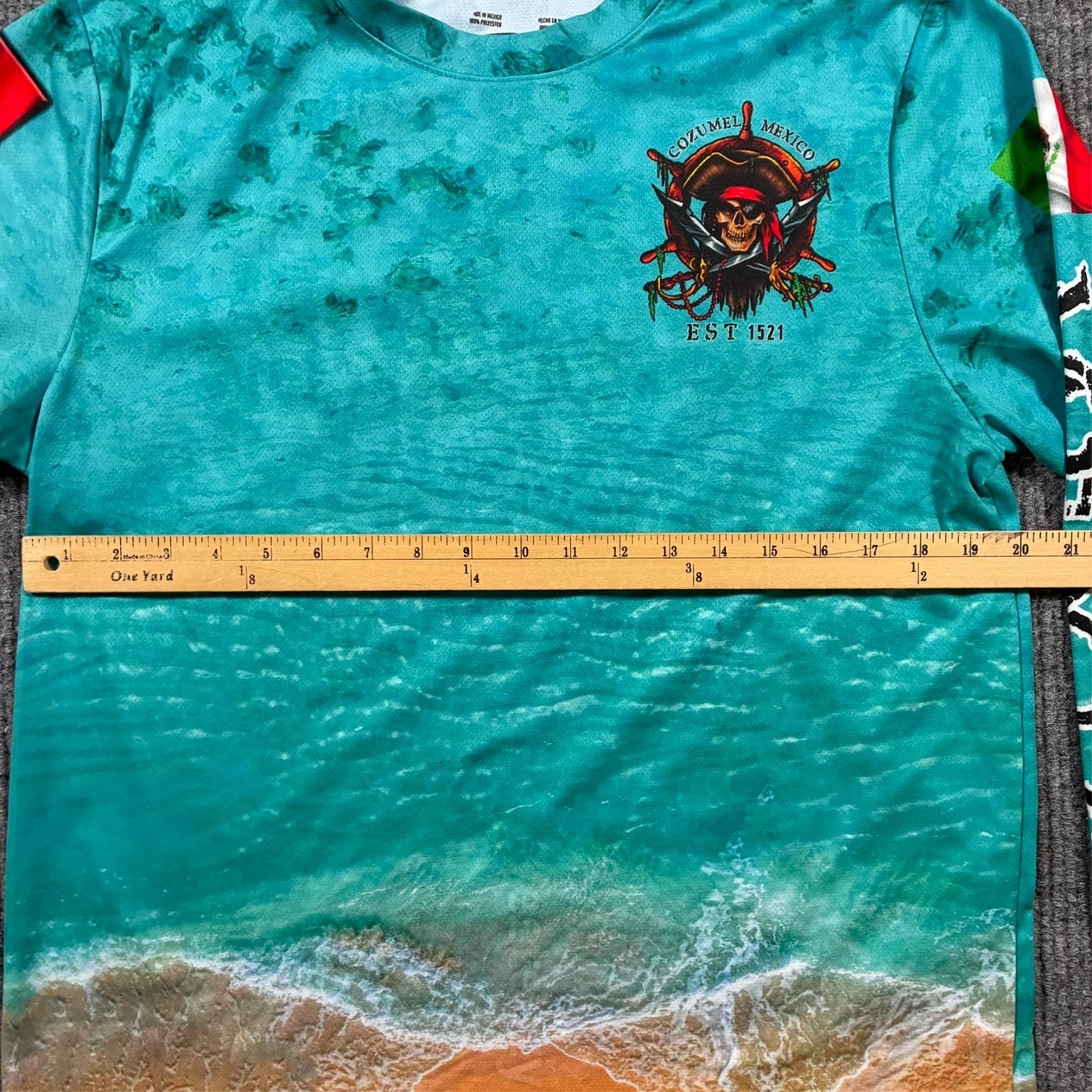 Cozumel Mexico Pirate Shirt Mens Large L Long Sleeve Beach Scene All Over Print gallery