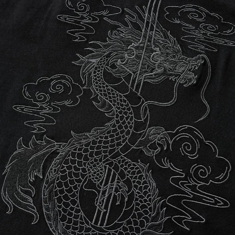 Men's Dragon Sword Embroidered Cotton Short Sleeve T-Shirt Loose Casual Tee gallery