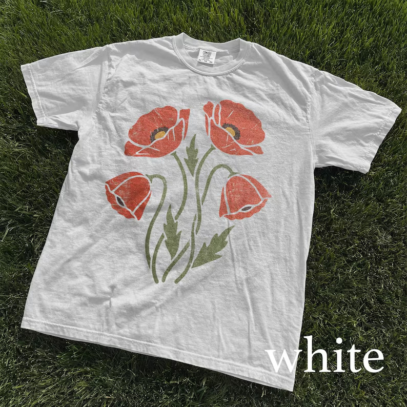 Vintage Poppy Flower Graphic Tee, Botanical Nature Art, Nature Shirt, Classic Fl
