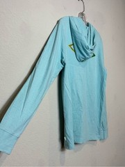 Reef Light Aqua Hoodie Tee with Lime Logo Tab Recycled Cotton Poly Blend size M