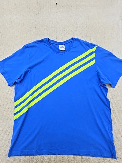 Adidas Mens T Shirt Blue Striped Three Stripe XL Cotton Crew Neck