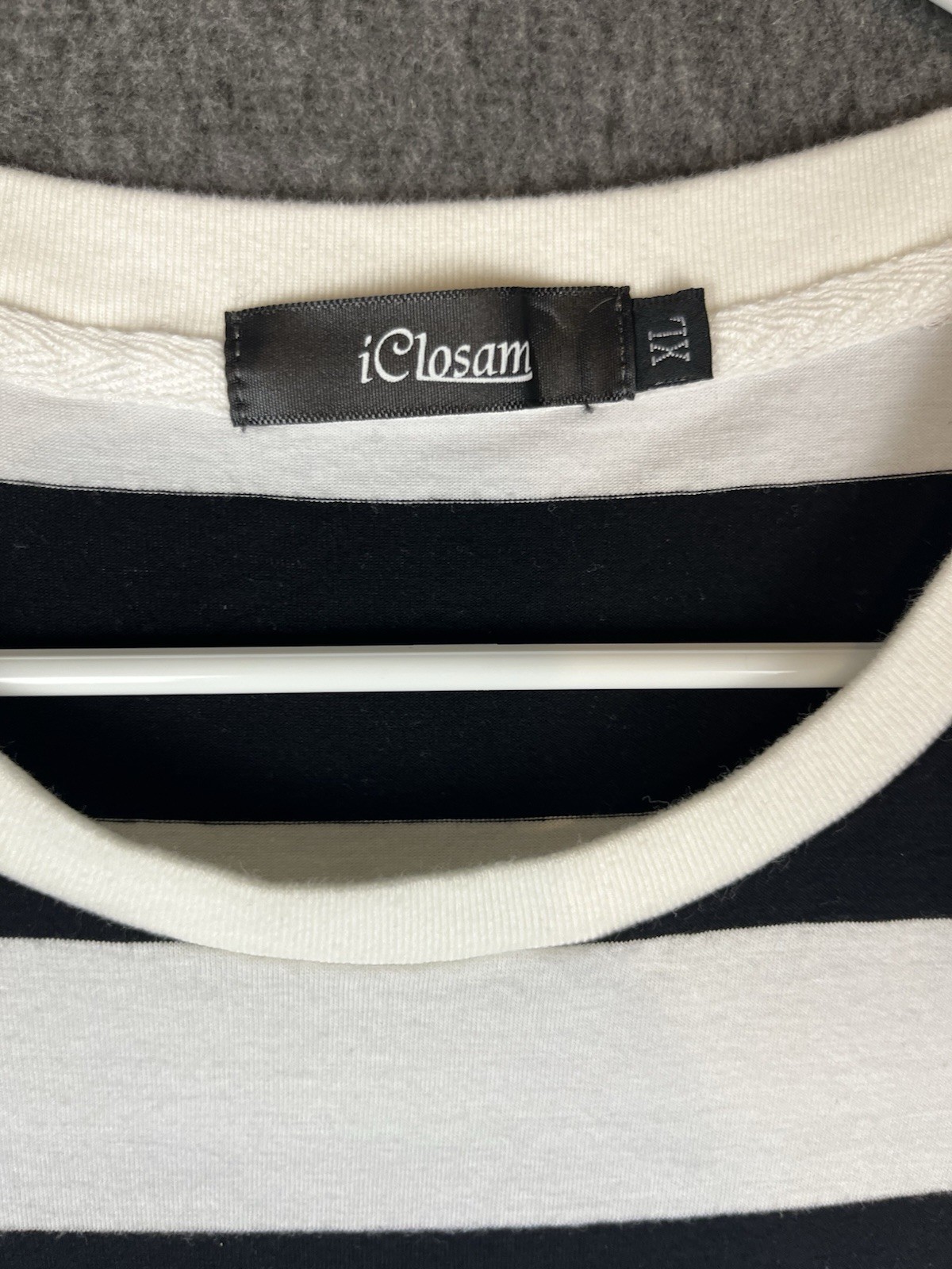 iClosam Shirt Mens XL Long Sleeve White Black Striped Stretch Casual gallery
