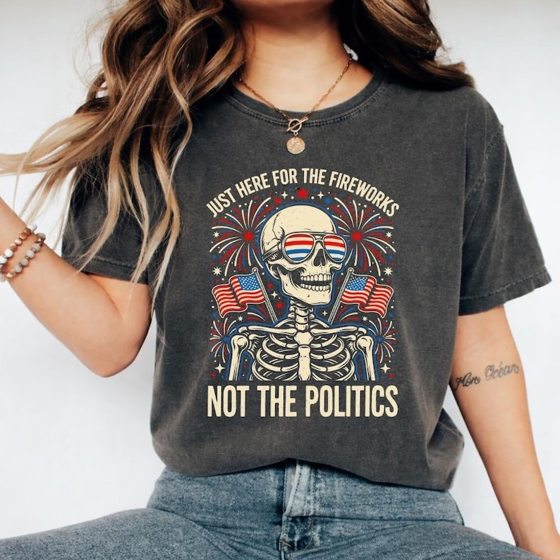 Funny 4th of July Skeleton Shirt, Just Here for the Fireworks shirt gallery