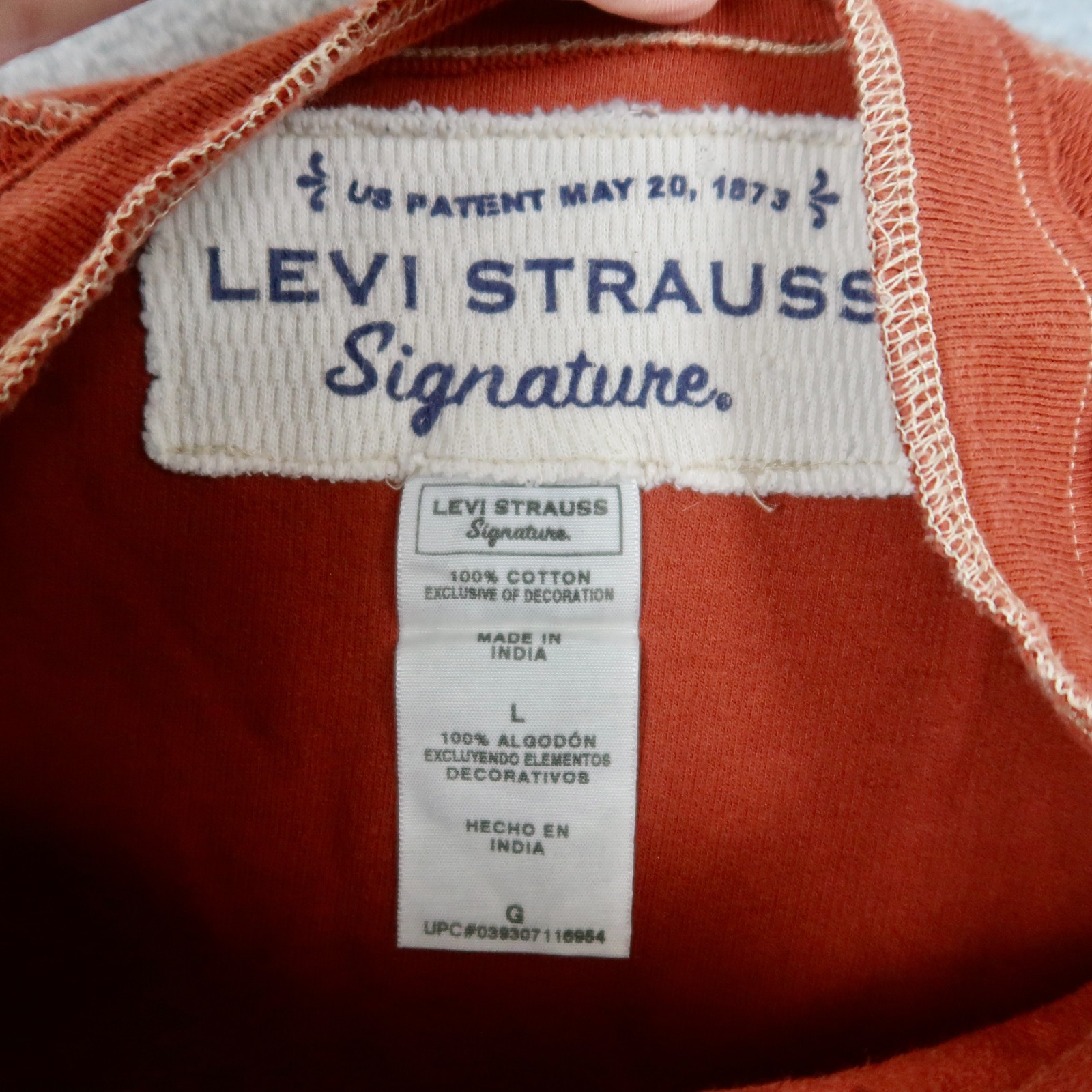 Y2K Levis Signature Henley Shirt Mens L Burnt Orange Long Sleeve Contrast Stitch gallery