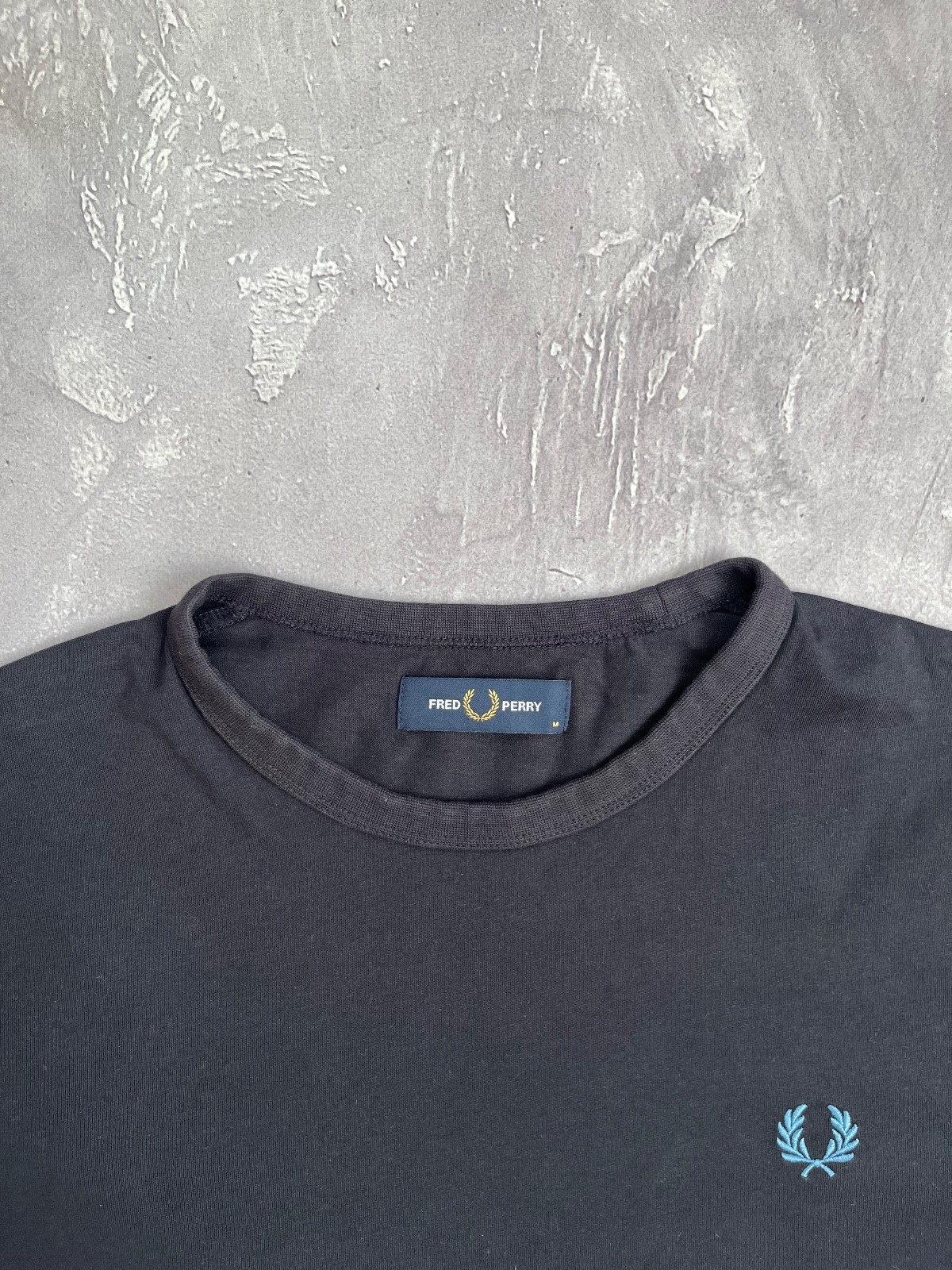 Fred Perry T Shirt Mens Medium Black Cotton Embroidered Logo Striped Ringer Cuff gallery