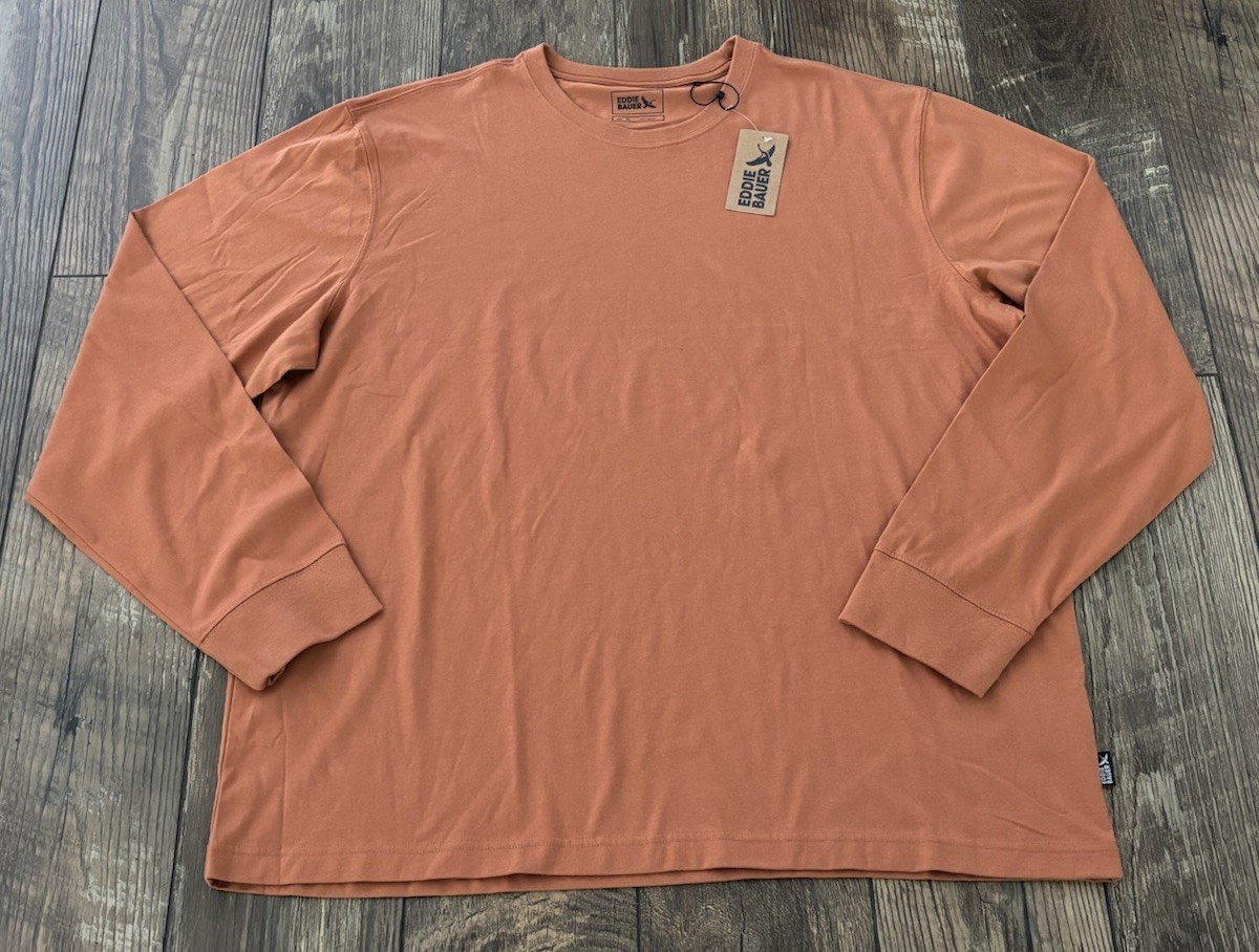 Eddie Bauer Shirt NWT Men's XL Soft Lightweight Long Sleeve Crewneck T Orange gallery