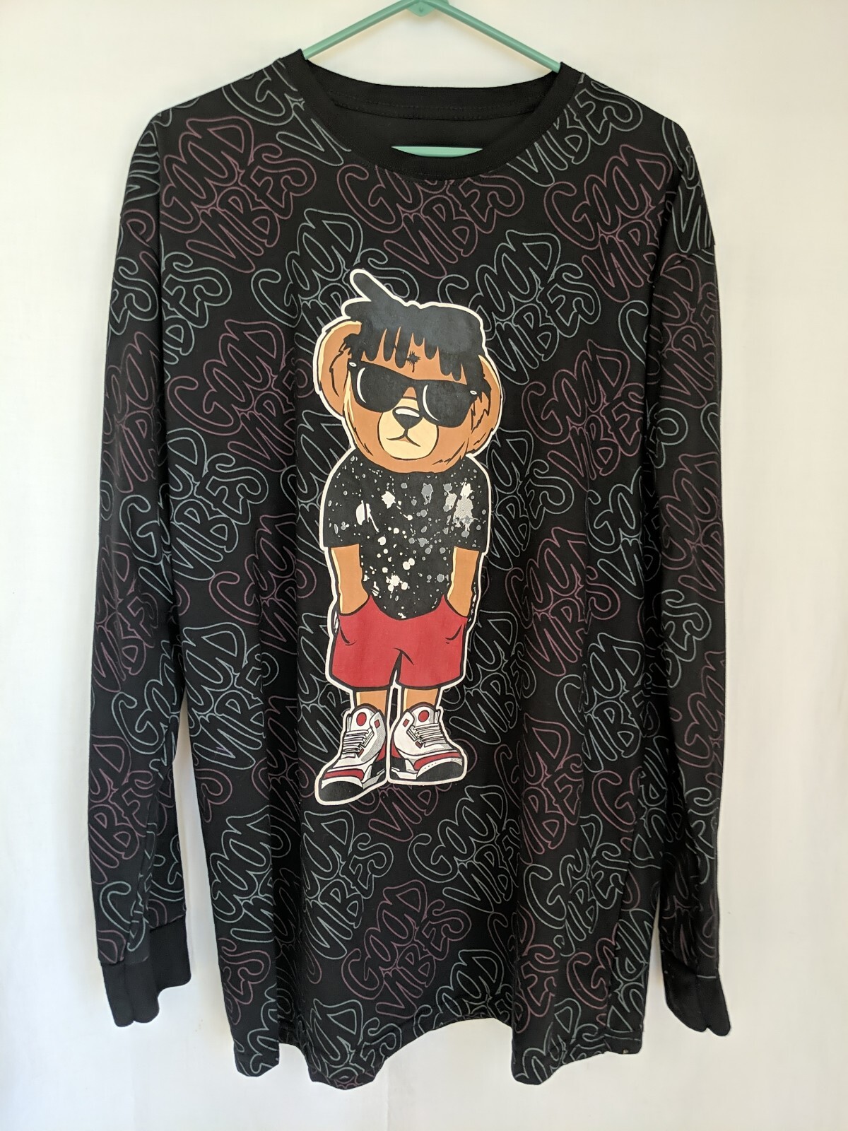 Hustle Bailey Apparel Giant bear Graphic Tee Shirt Men XLg Black Bear LS